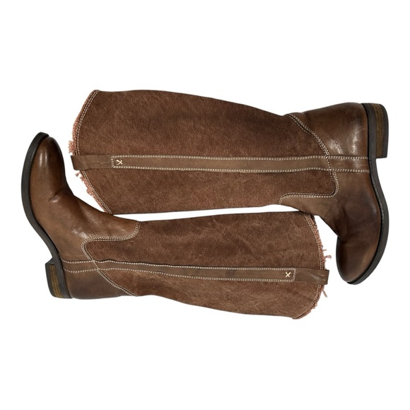 Sundance Catalog Brown Canvas & Leather Tall Riding Boots Women's US 7.5 EU 38 - Picture 11 of 11